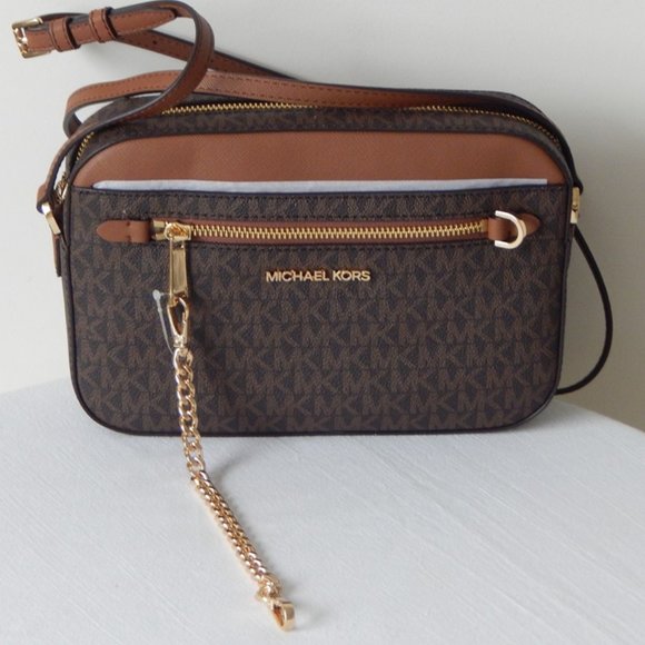 NWT $398 Michael Kors Jet Set Item MK Monogram LG EW Zip Chain XBody Bag Brown - Picture 6 of 11
